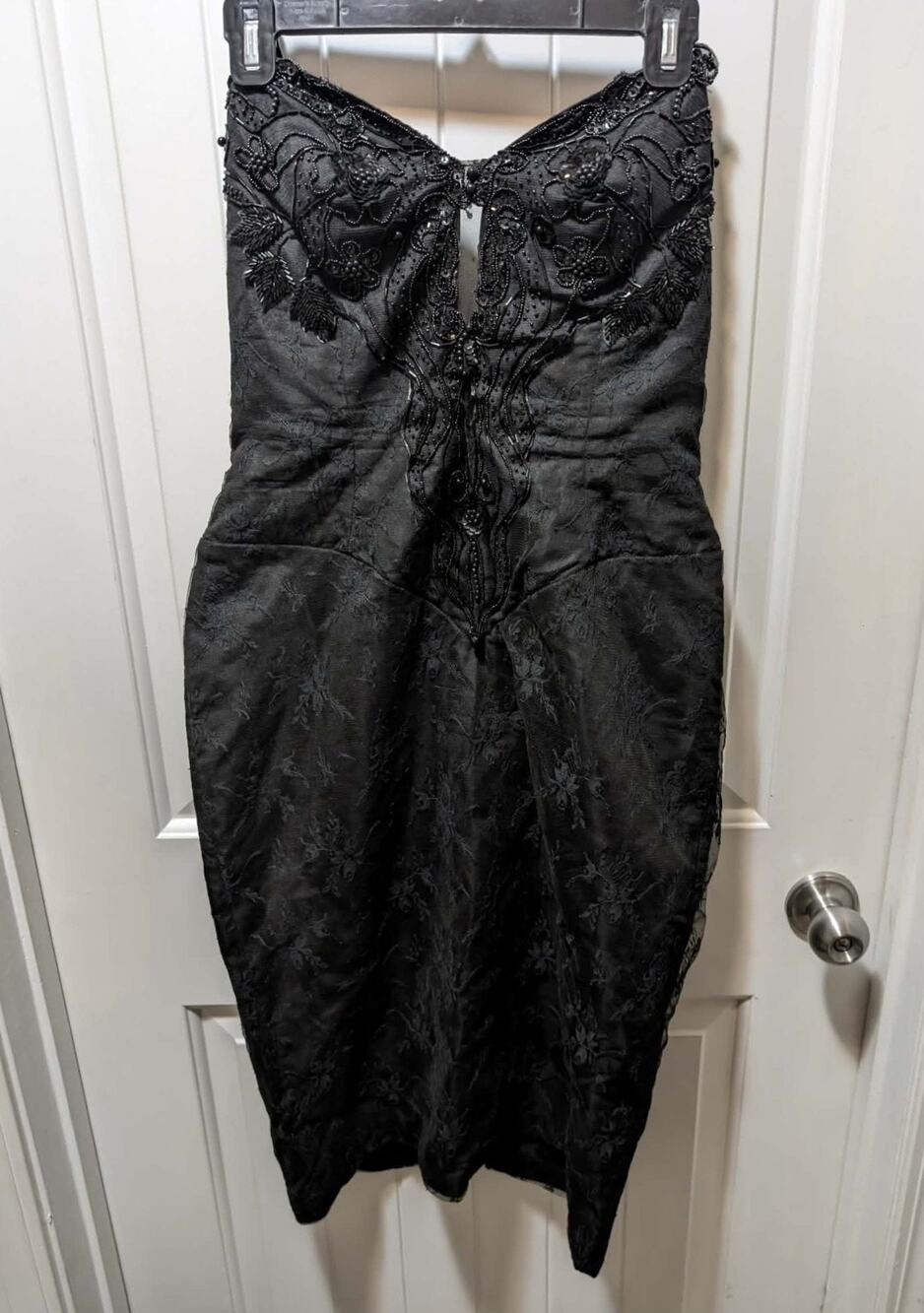 Vintage Black Floral Lace Sexy Beaded Prom Homecoming Cocktail Formal Dress 9/10